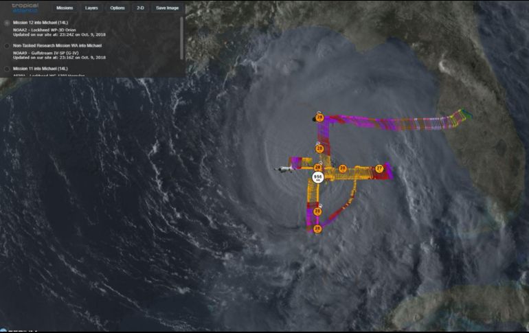 El avión Cazahuracanes de la misión 12 encontró dentro del fenómeno vientos de 125 nudos. ESPECIAL/CONAGUA