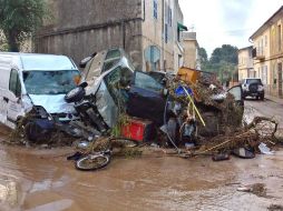 Aspecto que presenta una calle de la localidad de Sant Llorenç des Cardassar (Mallorca), tras las inundaciones. EFE/A. Sánchez