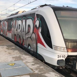 Grafitean vagón de la Línea 3 del Tren Ligero en Guadalajara