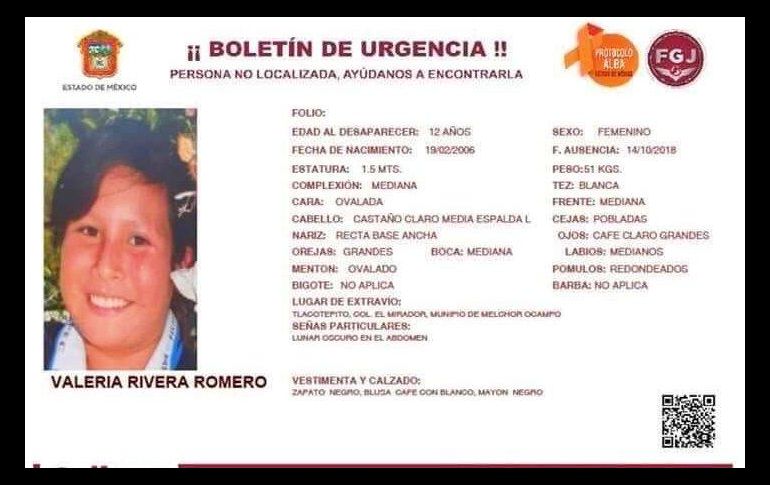 Valeria desapareció el 14 de octubre en Tlacotepito, en la colonia El Mirador. ESPECIAL