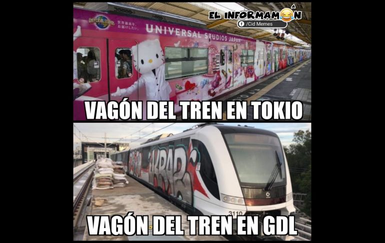Reaccionan con memes al grafiti de los nuevos vagones del Tren Ligero