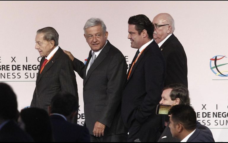 Miguel Alemán Velasco, Andrés Manuel López Obrador y Aristóteles Sandoval, ayer durante la participación del Presidente electo en la decimosexta edición de “México Cumbre de Negocios”. EL INFORMADOR/A. Camacho