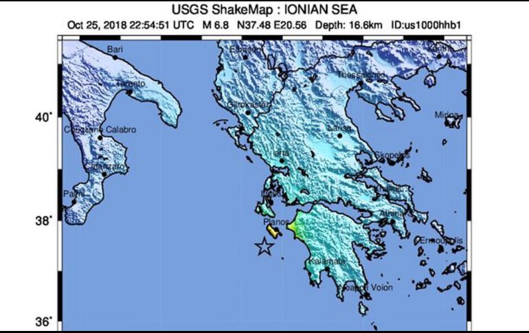 Fotografía cedida por el Servicio Geológico de Estados Unidos, que muestra el mapa que detalla la ubicación del sismo. EFE/USGS