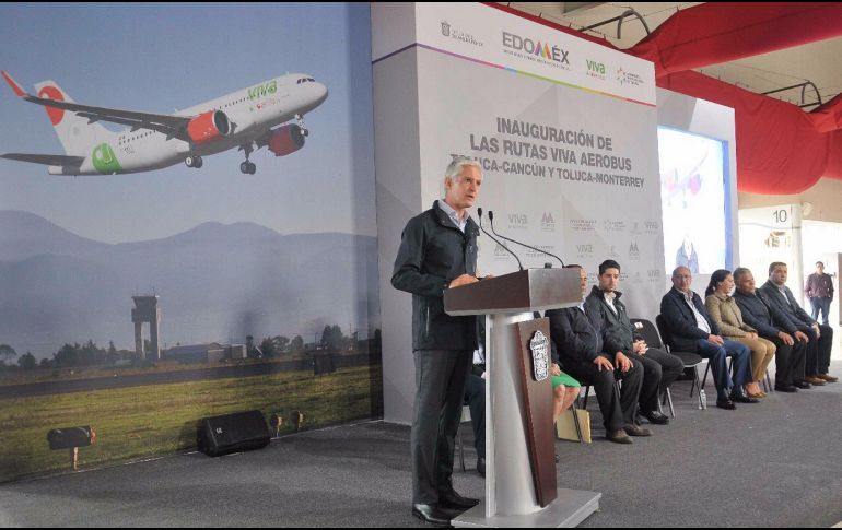 Del Mazo asistió a la puesta en operación de los vuelos Toluca-Monterrey y Toluca-Cancún, en el AIT, por parte de la aerolínea Viva Aerobús. NTX/ESPECIAL