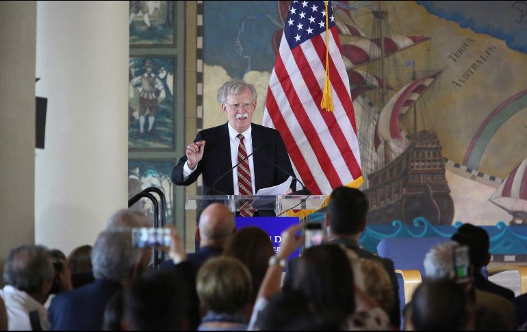 John Bolton, asesor de seguridad nacional de Trump, habla en la Freedom Tower,  lugar emblemático de la disidencia cubana. AP/E. Michot
