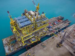 La plataforma para aguas someras PB-AKBATUN-A2, lista para su instalación en altamar. NOTIMEX