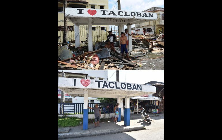 Vista de una calle de Tacloban del 10 de noviembre de 2013 y el mismo punto el 31 de octubre de 2018.