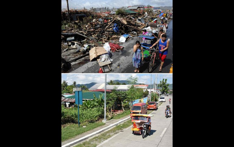El devastador tifón causó siete mil 360 muertos y desaparecidos. Habitantes pasan junto a casas destruidas y cuerpos en Tacloban, a dos días del paso de 