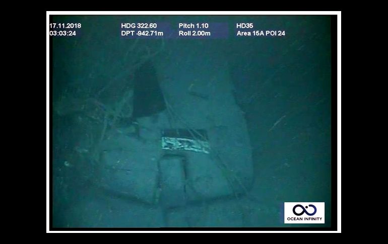La búsqueda del submarino argentino San Juan, implosionado hace un año en el Atlántico sur con 44 tripulantes a bordo, terminó este fin de semana con la ubicación de sus restos. Imagen de parte de la vela. AFP/Armada Argentina
