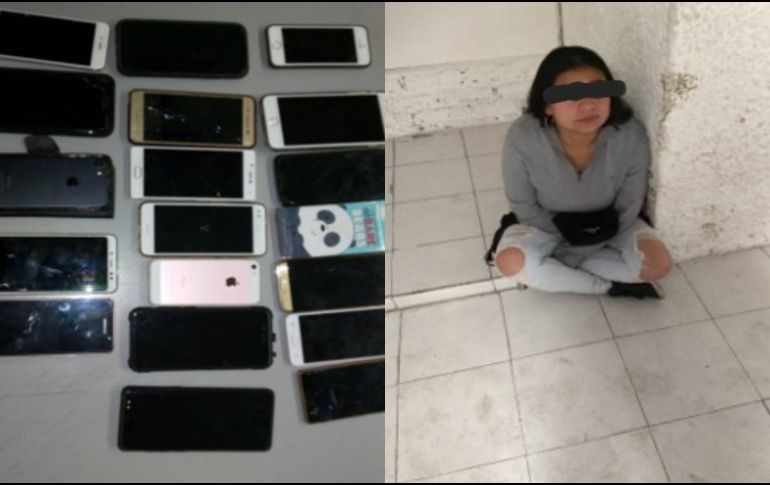 Los celulares que portaba la detenida eran marca Iphone, Samsung, Huawei y Sony. TWITTER / @SSP_CDMX
