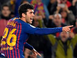 El joven Carles Aleña (I) marcó el segundo tanto del Barcelona. AFP/L. Gene