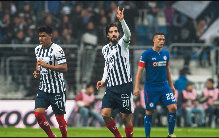 Rodolfo Pizarro celebra tras marcarle a los celestes en el arranque del juego de Ida, ayer en el Estadio BBVA Bancomer. MEXSPORT