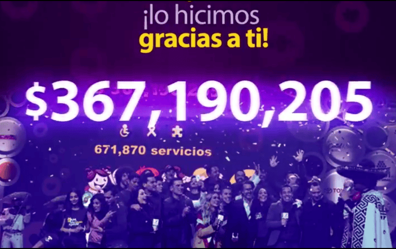 La meta era superar los 364 millones 097 mil 181 pesos recaudados en la edición pasada. TWITTER / @TeletonMexico