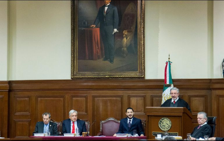 Aguilar Morales pronunció su discurso ante el presidente de la República, Andrés Manuel López Obrador. NTX/J. Pazos