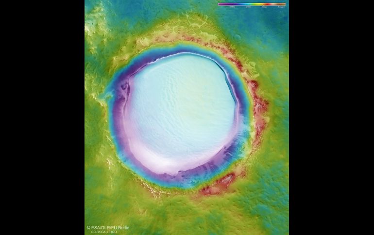 Astrónomos explicaron que el cráter se comporta como un escudo que ayuda a que el hielo se mantenga estable y evita que se caliente y de descongele. ESA/DLR/FU Berlin