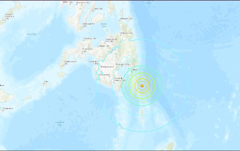 El USGS localizó el hipocentro a 59 kilómetros en el suelo marino y a 183 kilómetros al sureste de Davao. ESPECIAL/USGS