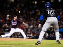 Un doblete de Gabriel Gutiérrez en la novena impulsó a Stephen Cardullo a home. TWITTER/charrosbeisbol