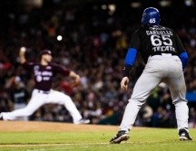 Un doblete de Gabriel Gutiérrez en la novena impulsó a Stephen Cardullo a home. TWITTER/charrosbeisbol