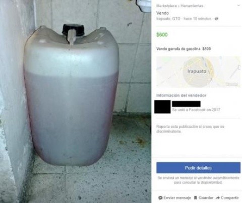 Así es como venden garrafas de gasolina clandestina en Facebook