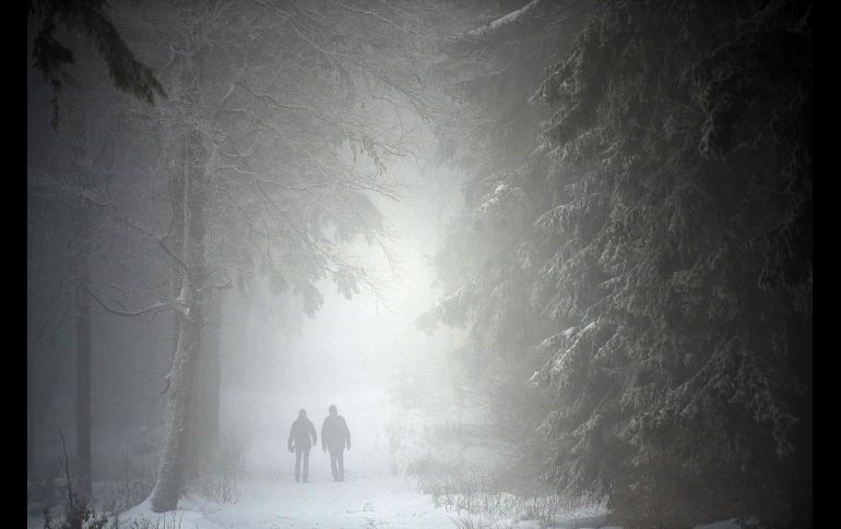 Una pareja camina por un bosque nevado en la ciudad alemana de Brotterode. AFP/DPA/M. Schutt