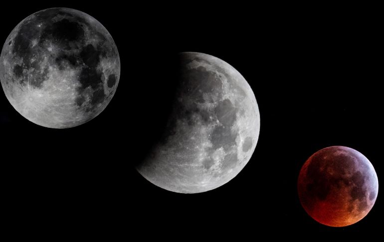 Composición del eclipse lunar que ha tenido lugar por la madrugada visto desde Mollarca. EFE / C. Cladera