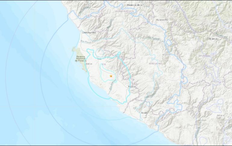 El epicentro se localizó en el mar, a 68 kilómetros al suroeste del municipio de Palpa, en la región de Ica. ESPECIAL/USGS