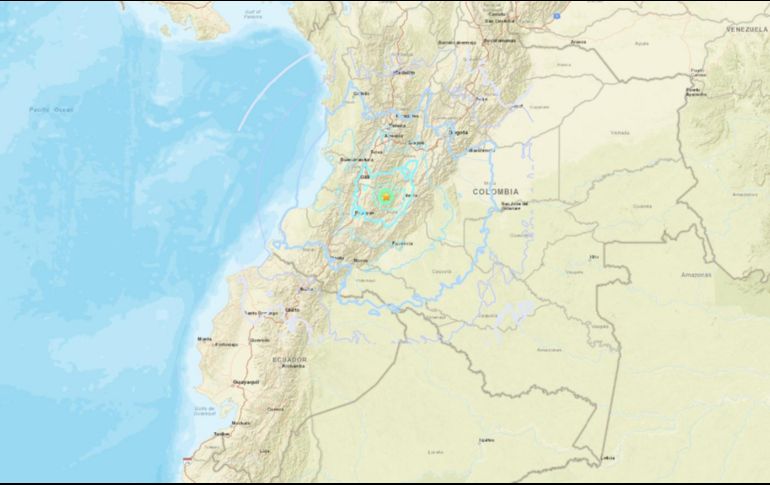 El movimiento se sintió con fuerza en ciudades como Bogotá, Cali y Popayán, según reportaron usuarios de las redes sociales. ESPECIAL / earthquake.usgs.gov