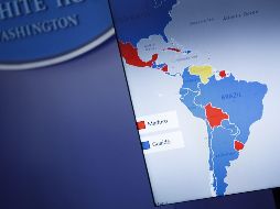 Mostraron un mapa donde indicaba en color rojo a los países que respaldaban a Maduro, y en azul a aquellas naciones que apoyan a Juan Guaidó. EFE / S. Thew