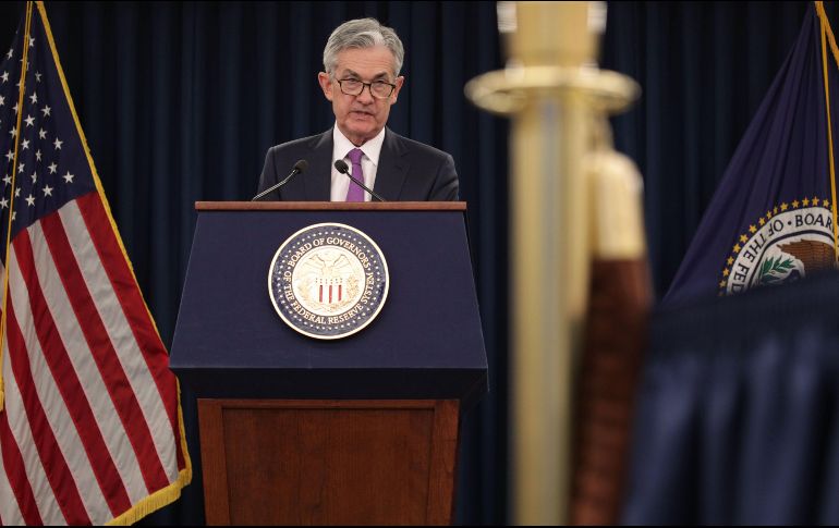 El presidente de la Junta de la Reserva Federal, Jerome Powell, habla durante una conferencia de prensa después de una reunión del Comité Federal de Mercado Abierto. AFP/A. Wong