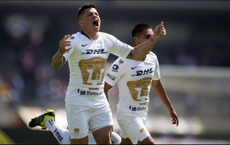 Iturbe celebra el gol que le da un punto a Pumas en los últimos minutos del partido (83'). MEXSPORT/O. Aguilar