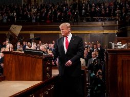 Donald J. Trump (c), llega este martes para pronunciar su segundo discurso sobre el Estado de la Unión, en el Capitolio en Washington. EFE/D. Mills