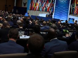 El presidente de los EU, Donald J. Trump, participa en la Reunión de Ministros de Relaciones Exteriores de la Coalición Internacional Contra el Estado Islámico. EFE/E. Lesser