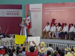 El presidente Andrés Manuel López Obrador presenta el Programa Nacional De Fertilizantes en Ciudad Altamirano. NTX/A. Rodríguez