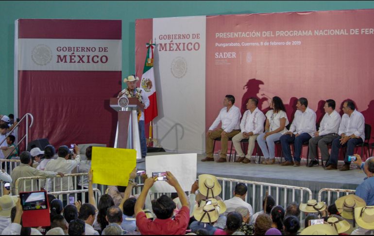 El presidente Andrés Manuel López Obrador presenta el Programa Nacional De Fertilizantes en Ciudad Altamirano. NTX/A. Rodríguez
