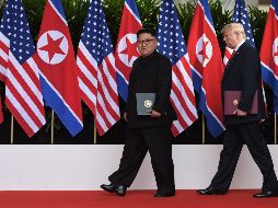 Trump y Kim emitieron una declaración vagamente redactada en la cumbre de Singapur, en la que Kim se comprometió a trabajar para completar la desnuclearización. AFP / ARCHIVO