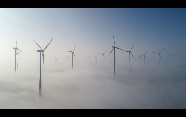 Turbinas de una granja de viento se ven entre la neblina en Jacobsdorf, Alemania. AFP/DPA/P. Pleul
