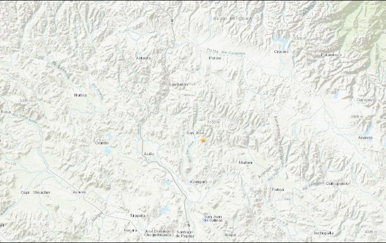 El epicentro se situó a ocho kilómetro al noroeste del municipio de Azángaro, ubicado en la sureña región de Puno y muy cerca del lago Titicaca. ESPECIAL/USGS
