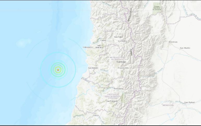El epicentro del sismo se localizó a 96 kilómetros al oeste de Pichilemu. ESPECIAL/USGS