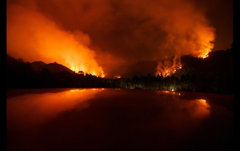 Un incendio forestal se propaga en Posada, España. Bomberos combaten decenas de incendios desatados en el norte del país. AFP/C. Manso