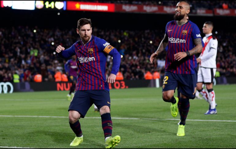 Las anotaciones del encuentro fueron obra de Raúl de Tomás (25'), Gerard Piqué (38') y Lionel Messi (51'), quien llegó a 800 partidos como futbolista profesional. AP / M. Fernández