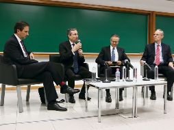 Hugo Cuesta, director ejecutivo de Cuesta Campos Abogados; Guillermo Velasco, académico de la UP; Ernesto Sánchez, secretario de Desarrollo Económico de Jalisco y José Medina Mora, vicepresidente Nacional de la Coparmex. ESPECIAL