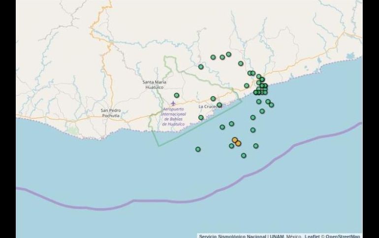 Detalle de los epicentros de los temblores de este 21 de marzo. ESPECIAL/SSN