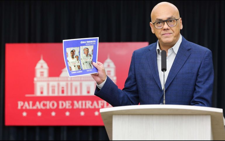 El vicepresidente sectorial de Comunicación, Cultura y Turismo de Venezuela, Jorge Rodríguez, ofrece una rueda de prensa sobre la detención de Roberto Marrero. EFE/Prensa Miraflores
