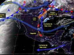 En el noreste del país se sentirán los efectos del frente frío 46 y el arribo de un nuevo sistema frontal, así como un canal de baja presión. ESPECIAL/CONAGUA