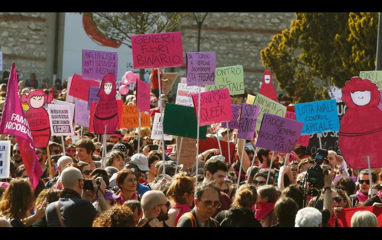 En la manifestación contra los ultraconservadores también se dieron cita los movimientos feminista y “transfeminista”. AP