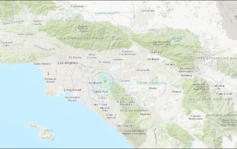 El epicentro se registró a ocho kilómetros al oriente de la ciudad Yorba Linda. ESPECIAL/USGS