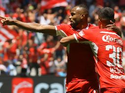 William Da Silva festeja el primer gol de Toluca al 45'. AFP/R. Vázquez