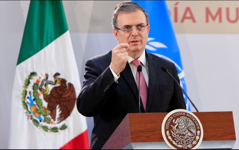 Marcelo Ebrard habla durante su intervención en la presentación del Informe de la Comisión de Alto Nivel 