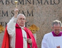El Papa bendijo con agua bendita las ramas de palma y olivo que sostenía los asistentes a la misa del domingo. AFP / T. Fabi