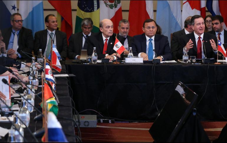 Aspecto de la XII reunión de Cancilleres del Grupo de Lima, este lunes en Santiago, Chile. EFE/A. Valdés